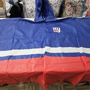 Vintage NFL New York Giants Blue and Red Vinyl Hooded Rain Poncho Unisex Adult